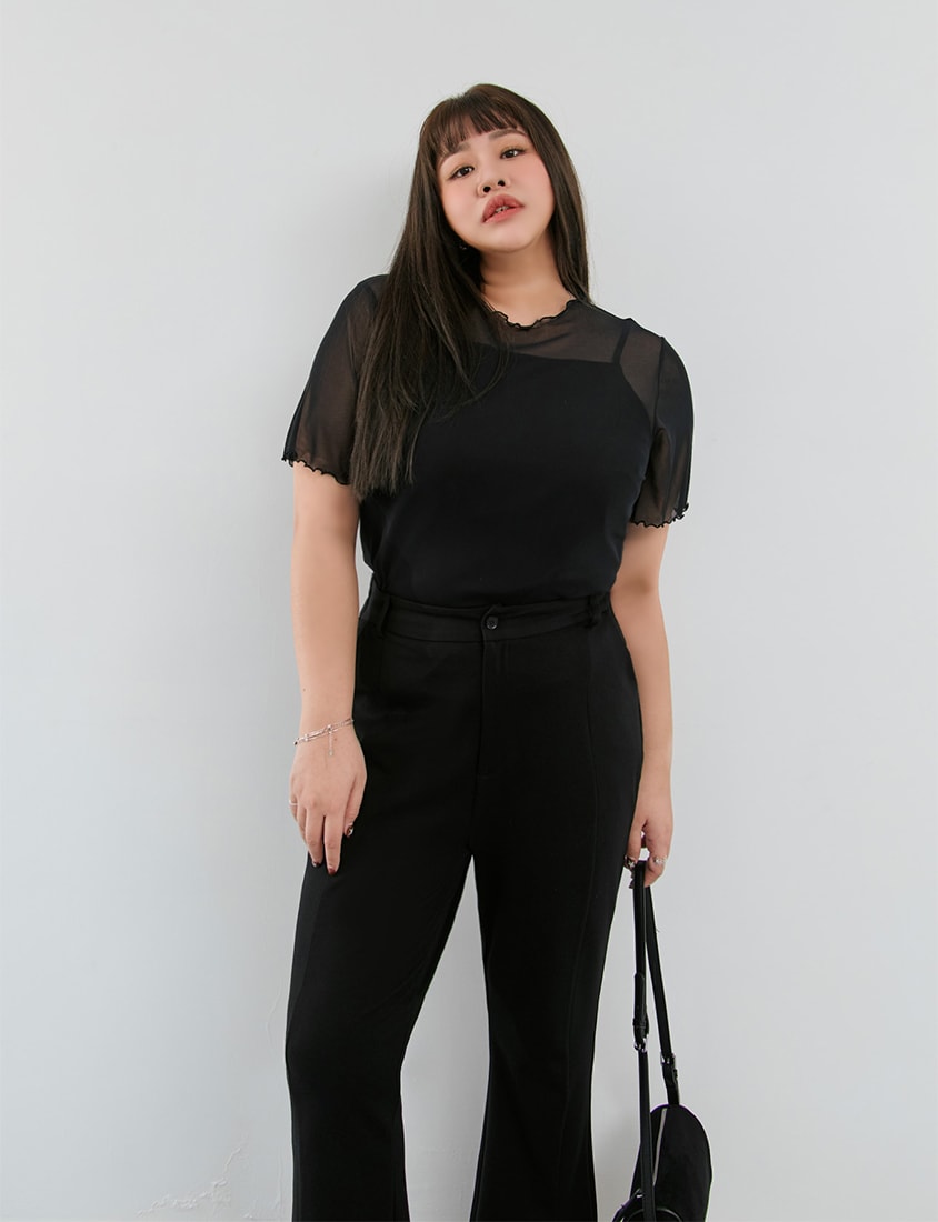 MISS. Apple-Shaped Friendly! Perfect Fit Slit Plus Size Flare Tailored Pants