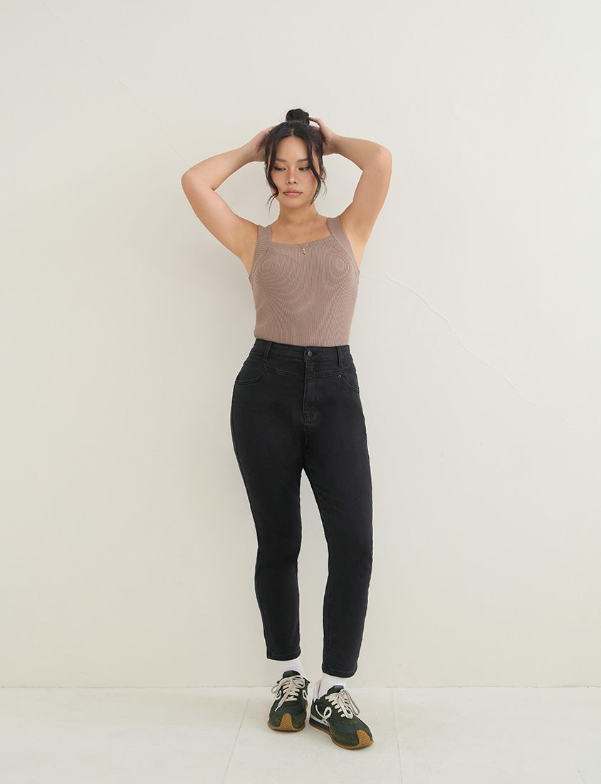 High-Waist Stretch Slim-Leg Plus Size Pants (Long)