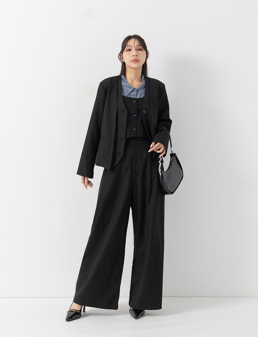 MISS. Chic Faux Two-Piece Collarless Suit Plus Size Jacket