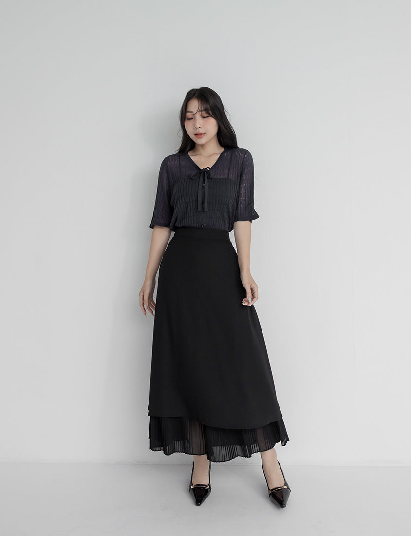 MISS. Elegant Pleated Chiffon Plus Size Maxi Skirt