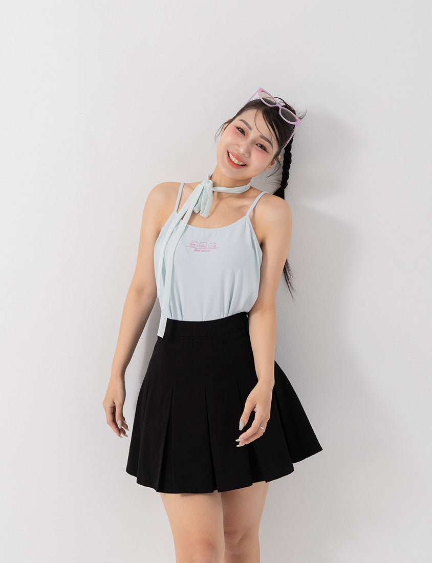 Sweet Summer Twill Pleated Plus Size Mini Skirt