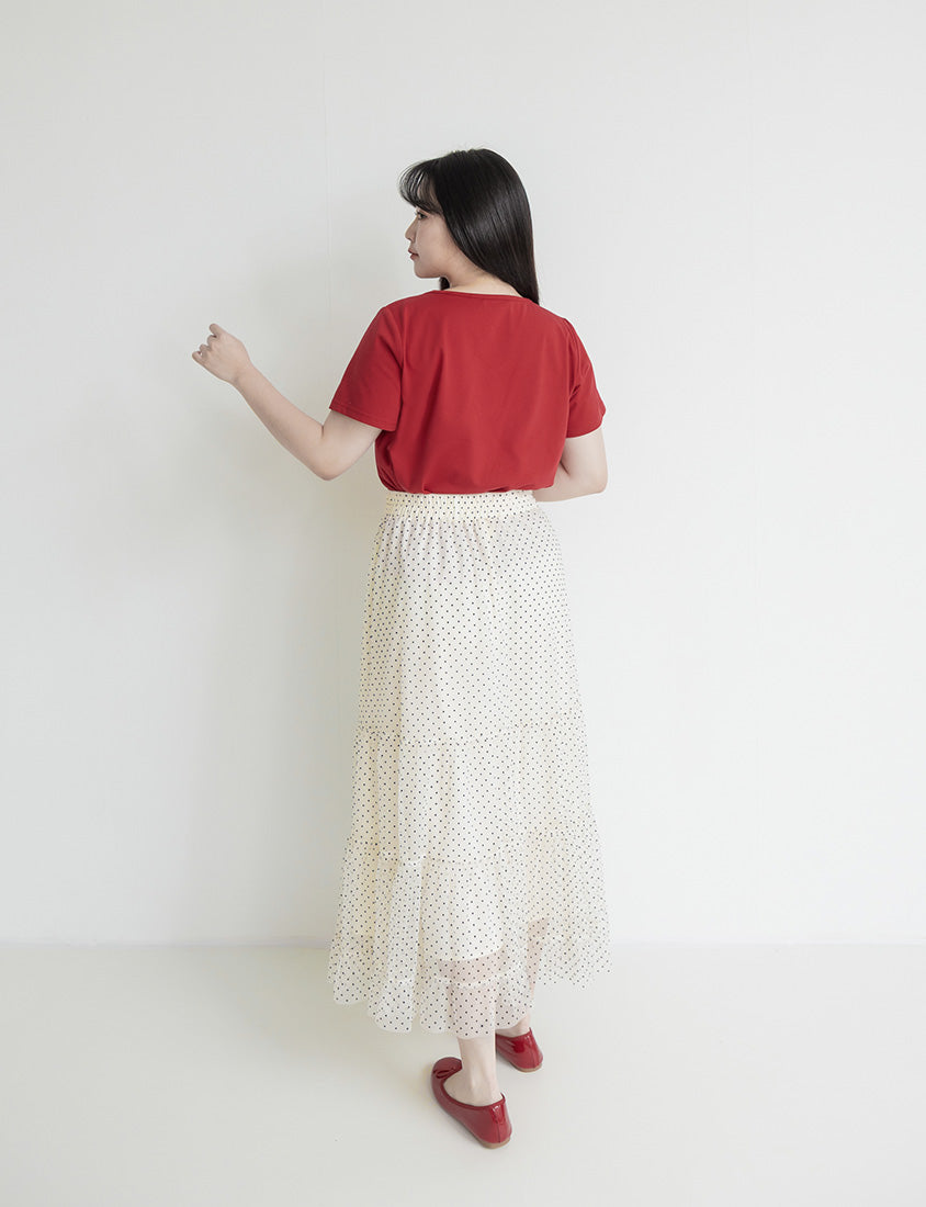 Romantic Polka Dot Tulle Tiered Plus Size Maxi Skirt
