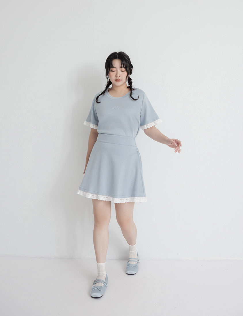 Lace Trim Cloud Cotton Plus Size Mini Skirt