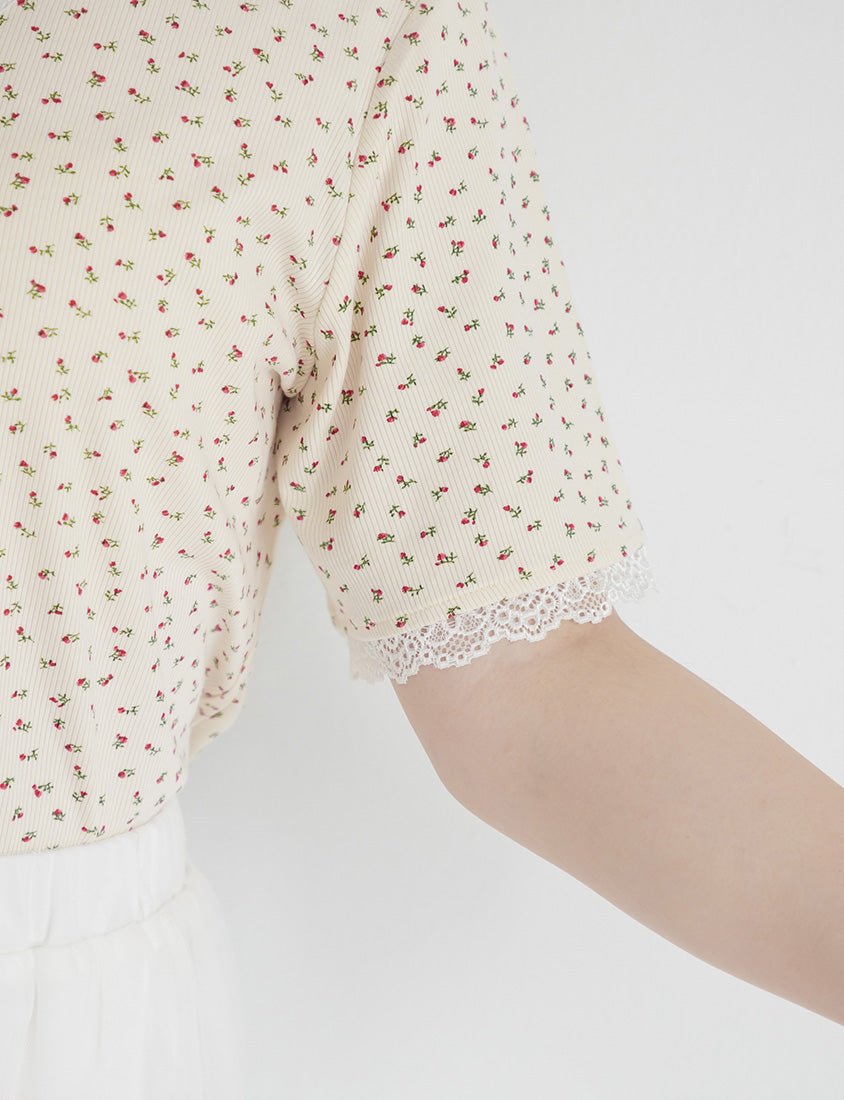 Cottage Lace Floral Ribbed Plus Size Tee