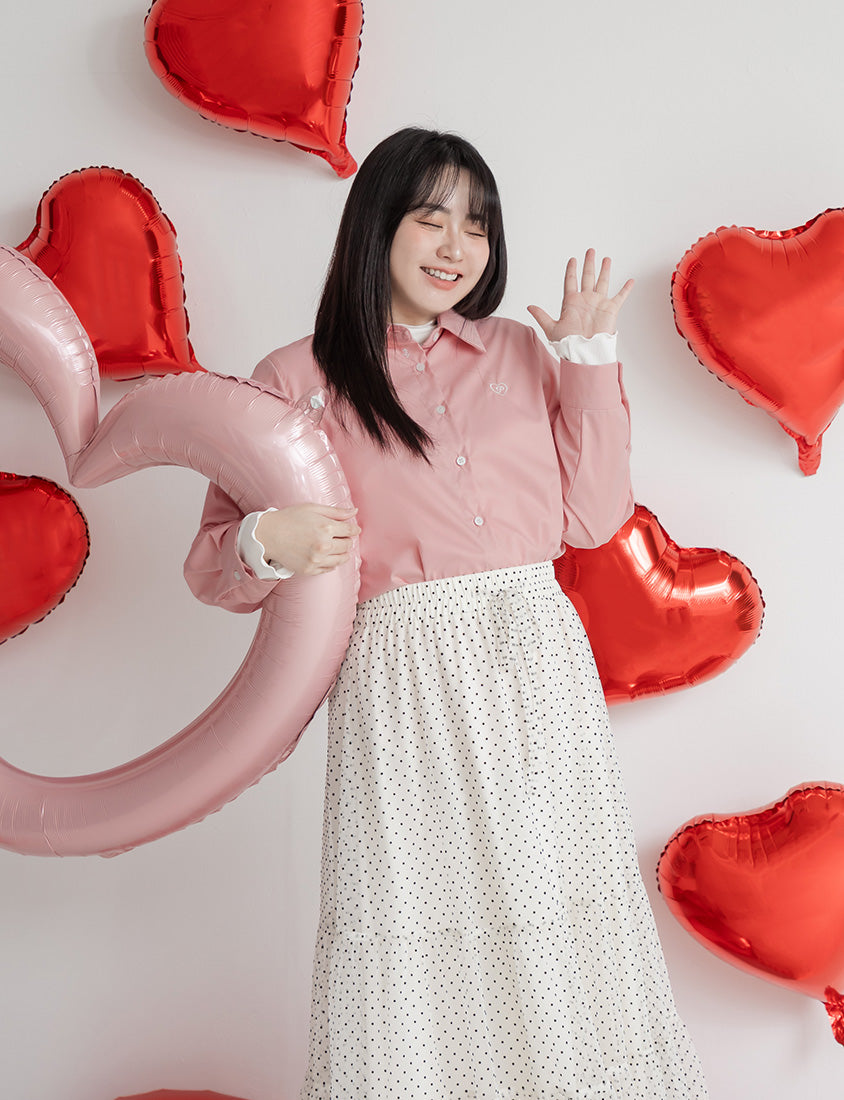 Heart Logo Embroidered Oversized Boyfriend Plus Size Shirt