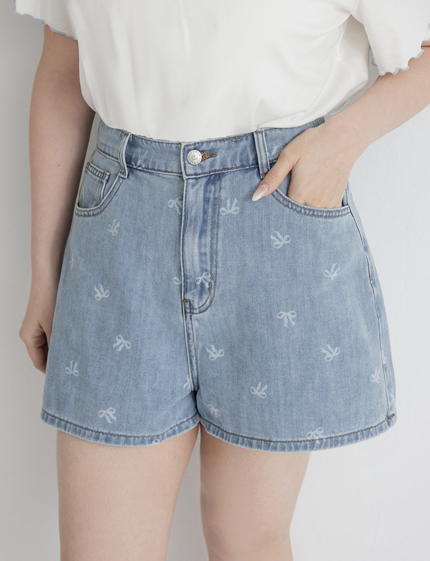 Playful All-Over Bow Plus Size Denim Shorts