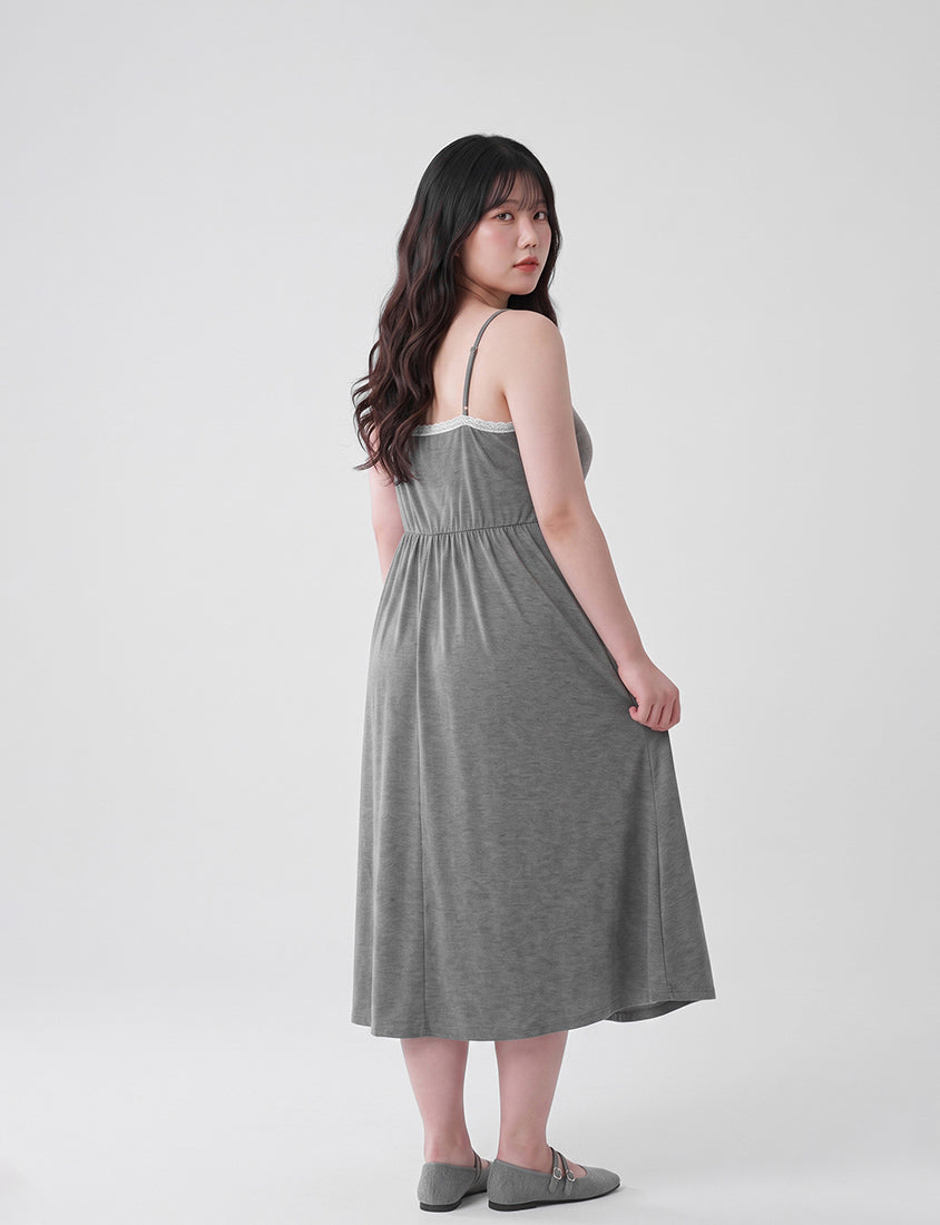 French Style Minimalist Adjustable Plus Size Cami Maxi Dress