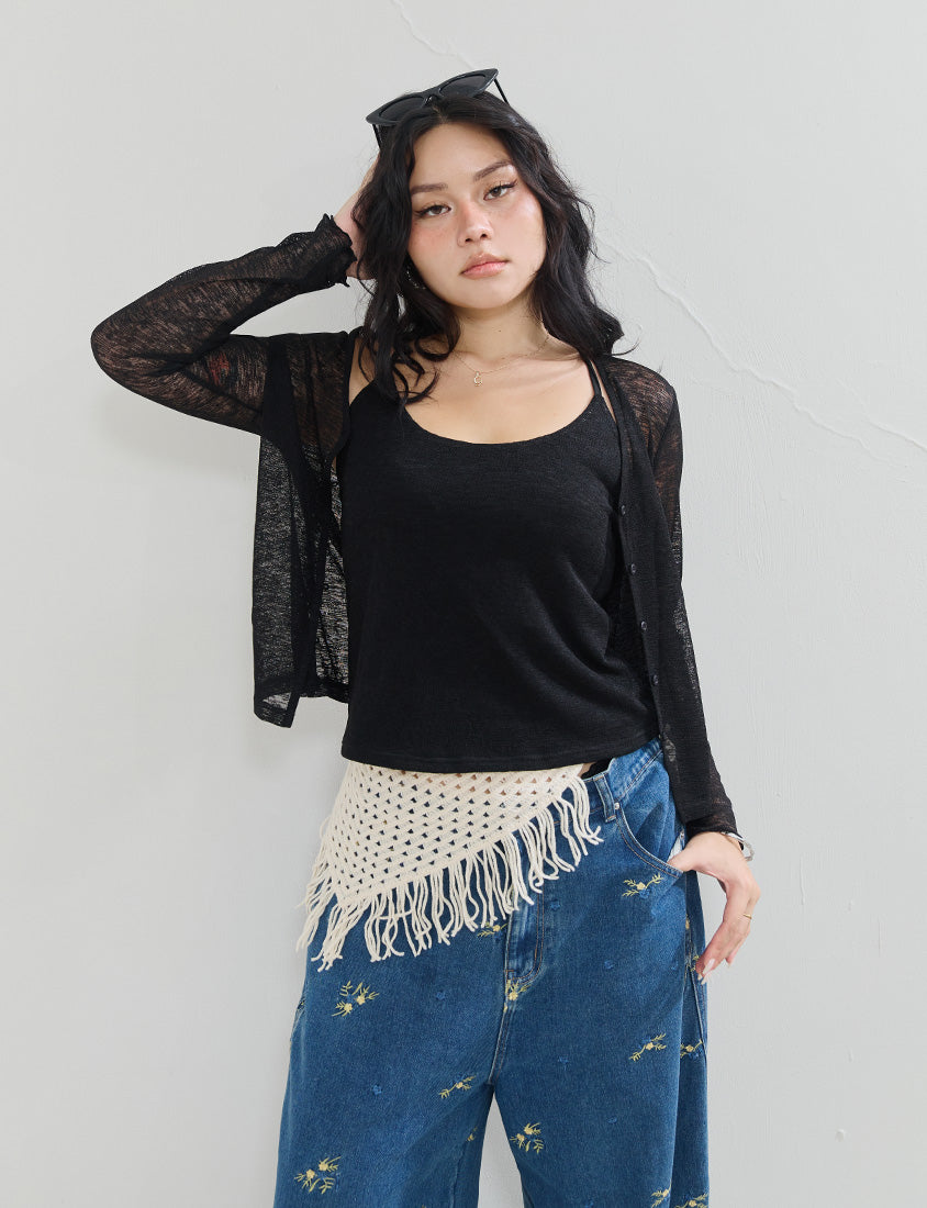 MUA! Textured Sheer Knit Plus Size Cardigan