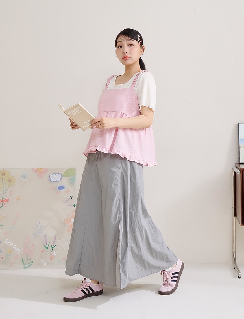 Lightweight Crinkle Utility Cargo Plus Size Maxi Skirt