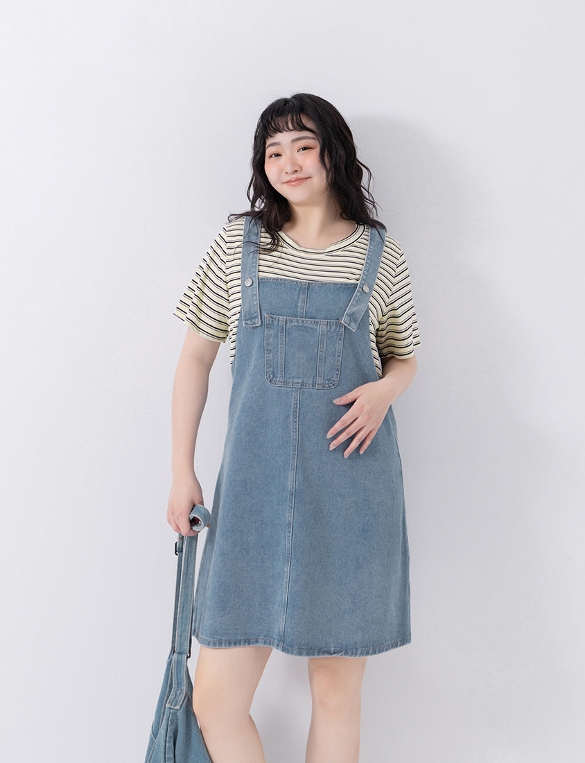 Stripe Faux Two Piece Denim Cami Plus Size Dress