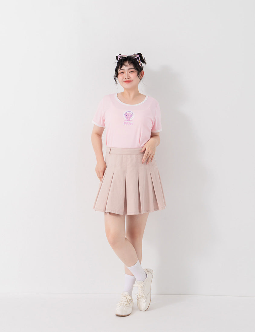 Sweet Summer Twill Pleated Plus Size Mini Skirt