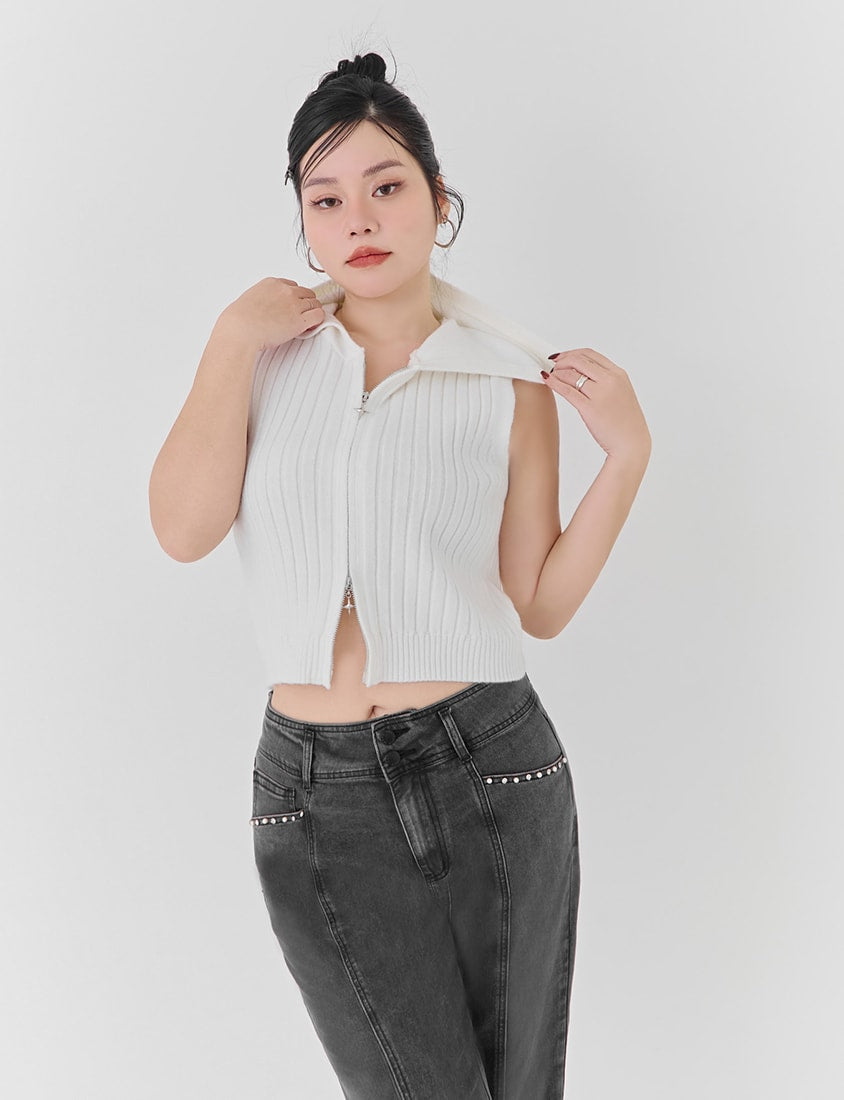 Double-Zip Hooded Plus Size Knit Vest