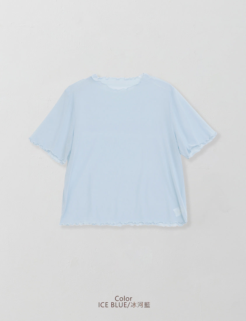 MISS. Ruffle Trim Sheer Plus Size Short Sleeve Top