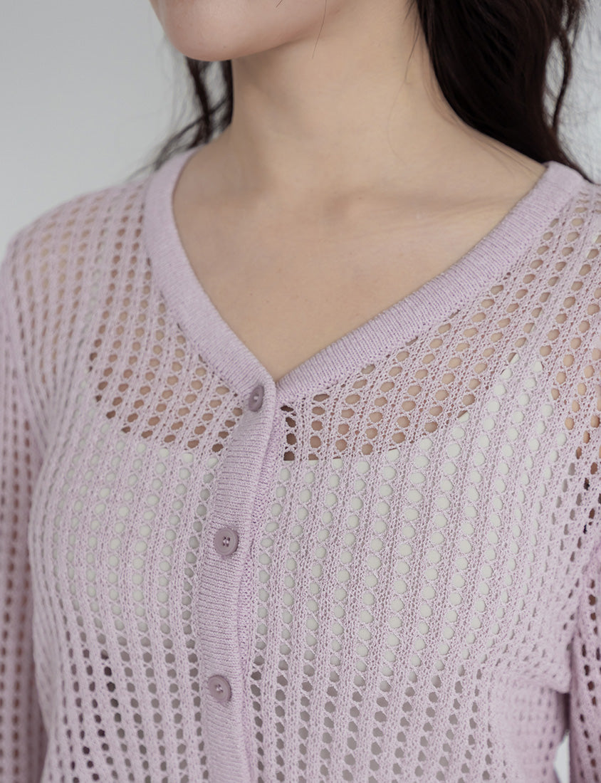 V-Neck Ice Silk Openwork Knit Plus Size Cardigan
