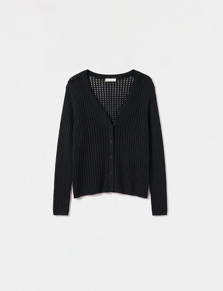 V-Neck Ice Silk Openwork Knit Plus Size Cardigan