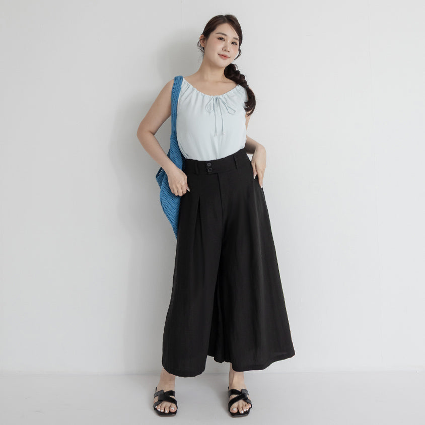 High Waist Slim Fit Lyocell Linen Cropped Plus Size Wide Leg Pants