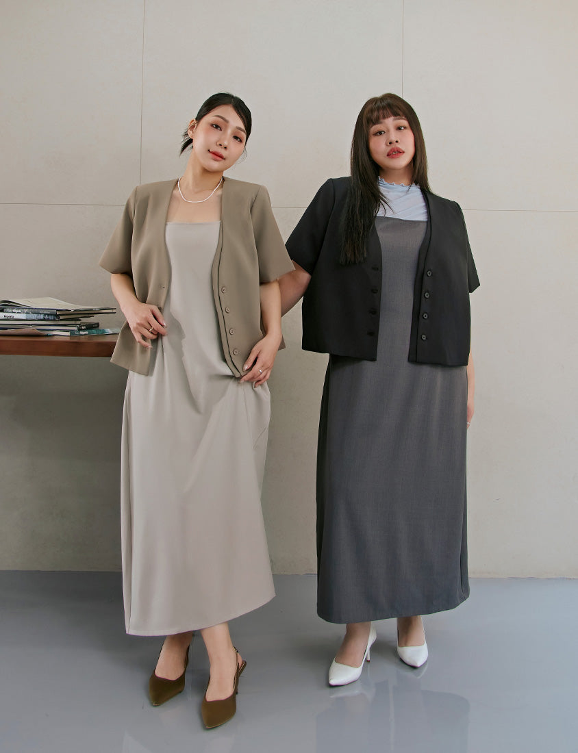 MISS. Double Placket Collarless Plus Size Blazer