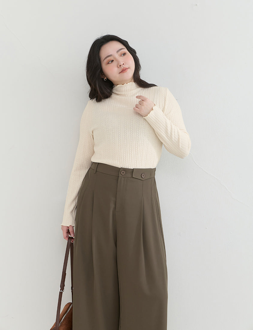 Asymmetrical Waist Pleated Chiffon Wide Leg Plus Size Pants