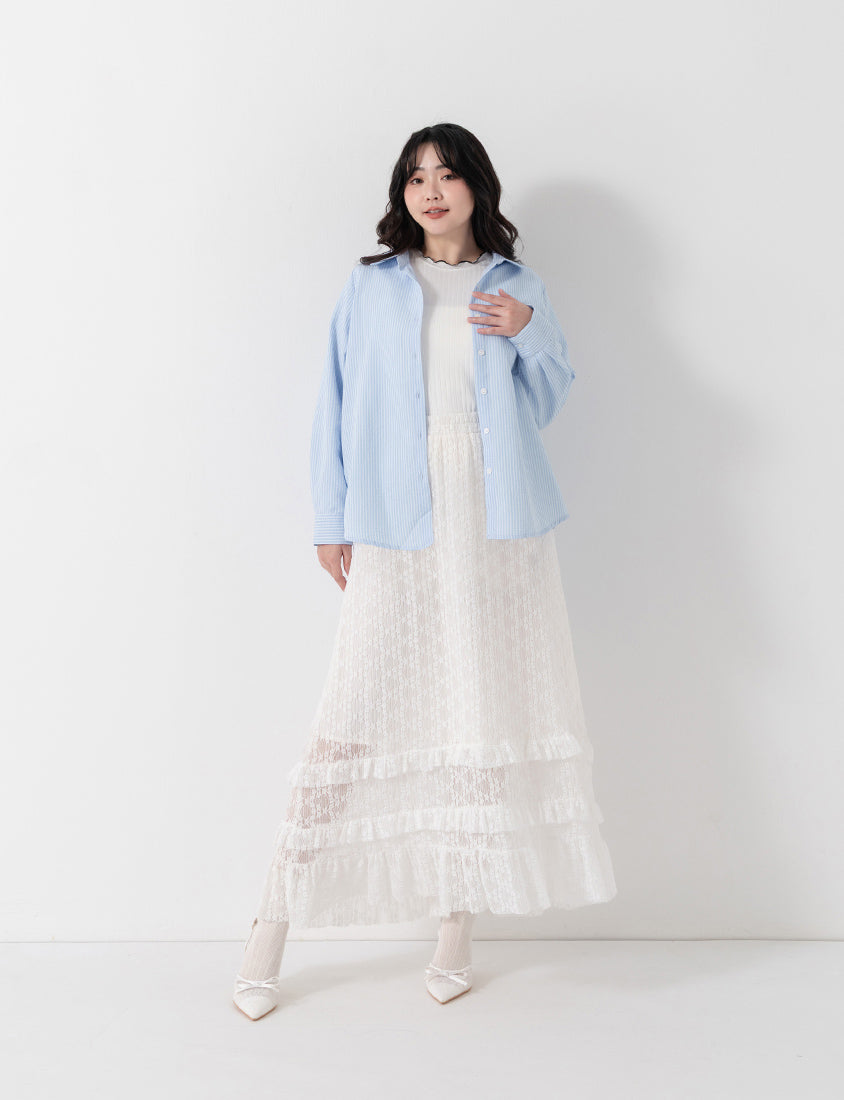 Textured Crinkle Stripe Plus Size Shirt