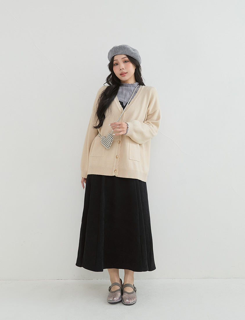 Cute Lettuce Trim V-Neck Knit Plus Size Cardigan
