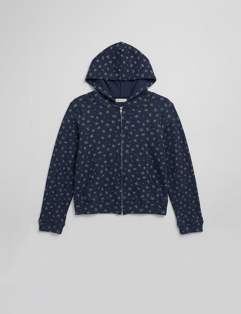 Sweet Floral Waffle Cropped Plus Size Hoodie