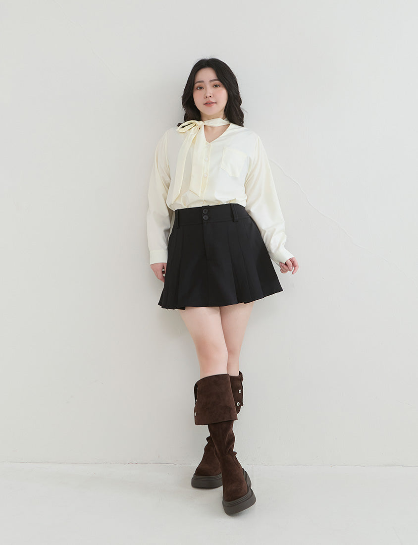 Korean Style Tie Neck Long Sleeve Plus Size Blouse