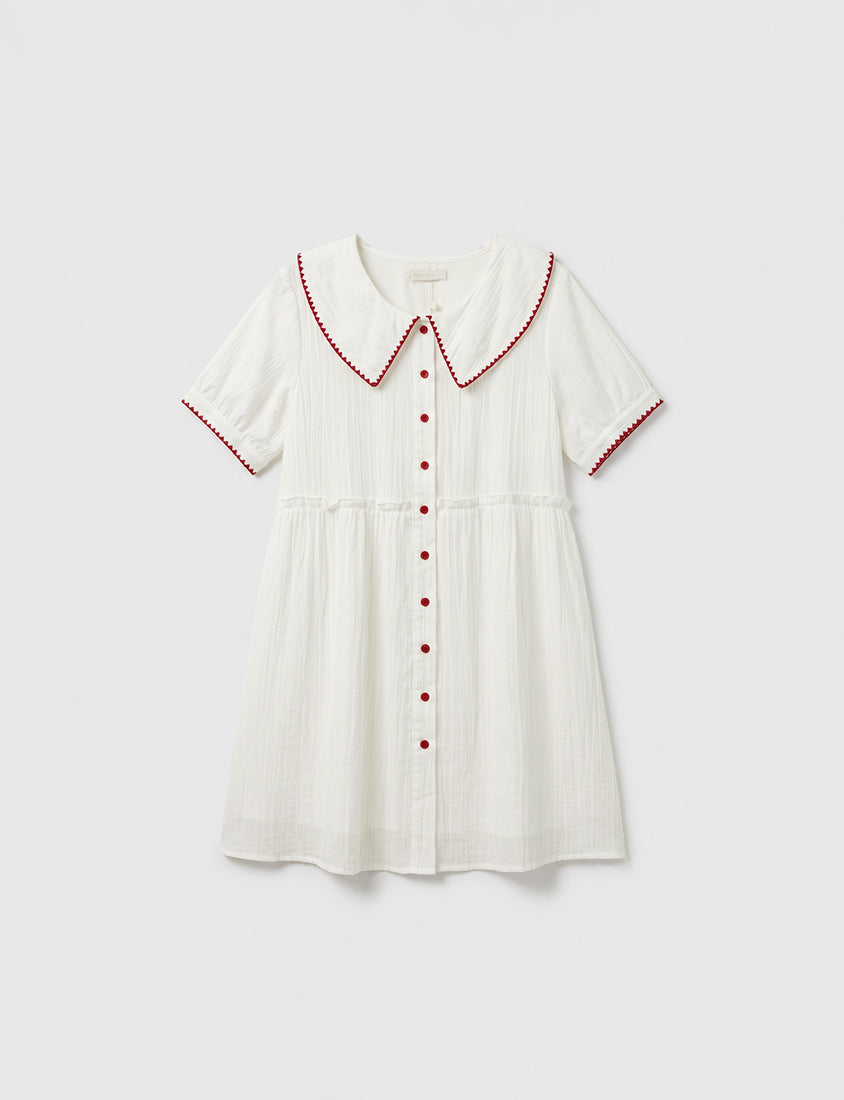 Crinkle Contrast Button-Up Plus Size Mini Dress