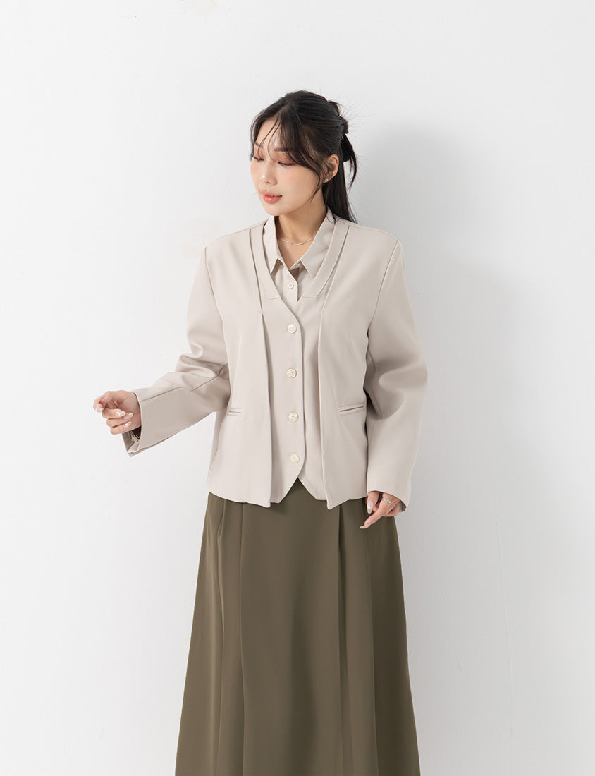MISS. Chic Faux Two-Piece Collarless Suit Plus Size Jacket