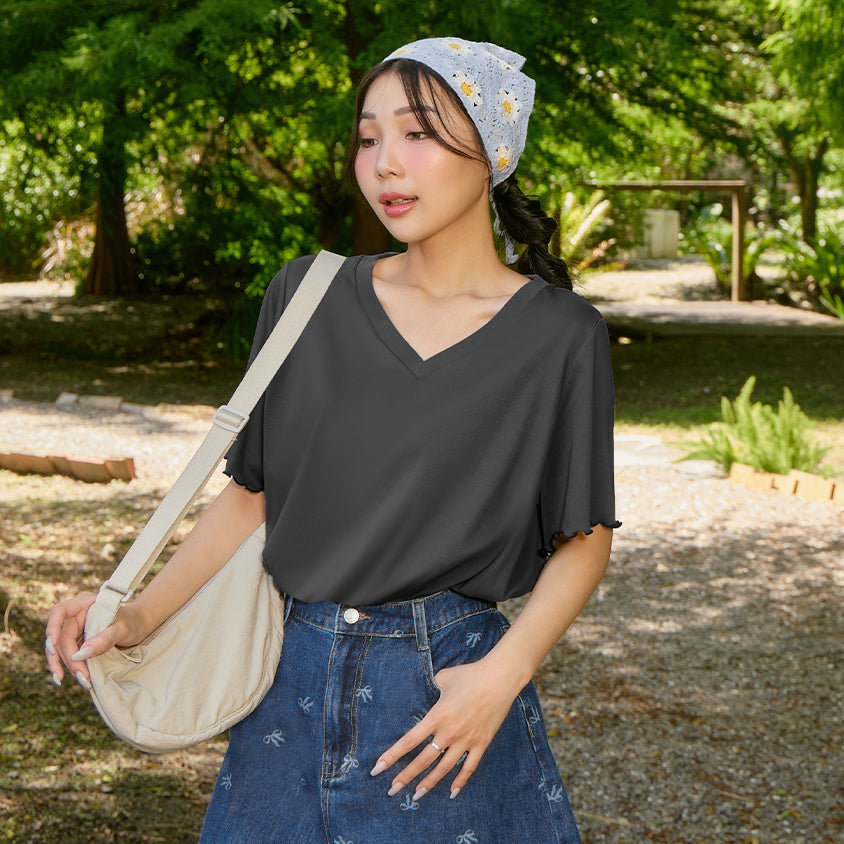 (V Neck) Zero Sweat Mark Cooling Plus Size Tee