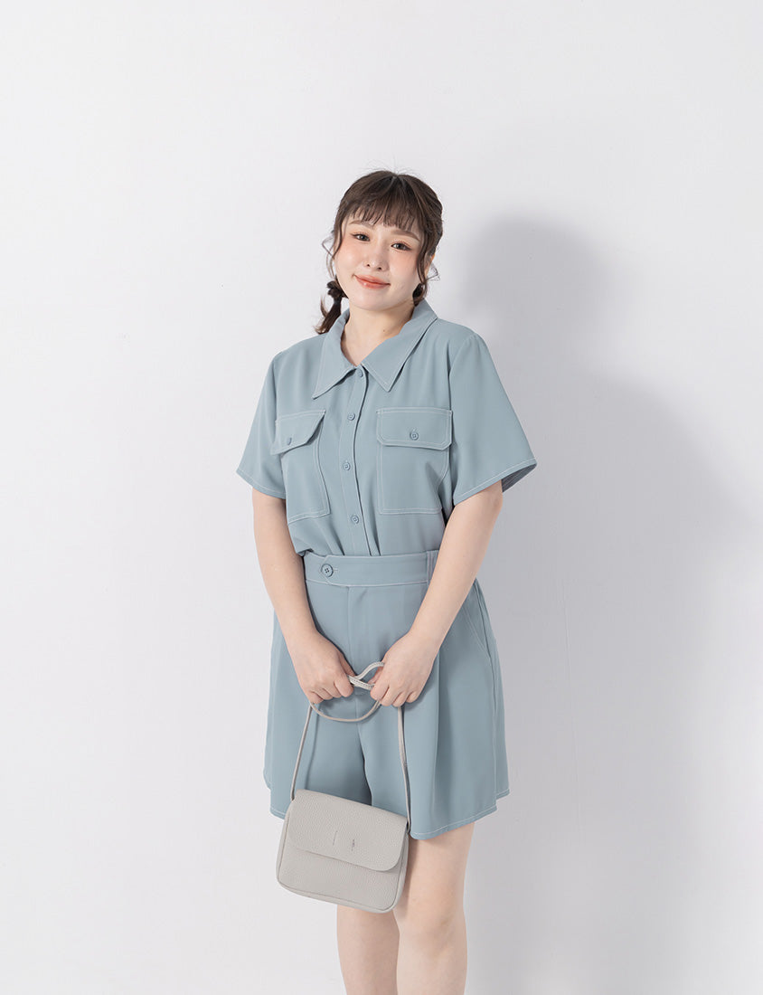 Contrast Stitch Lightweight Utility Chiffon Plus Size Shorts
