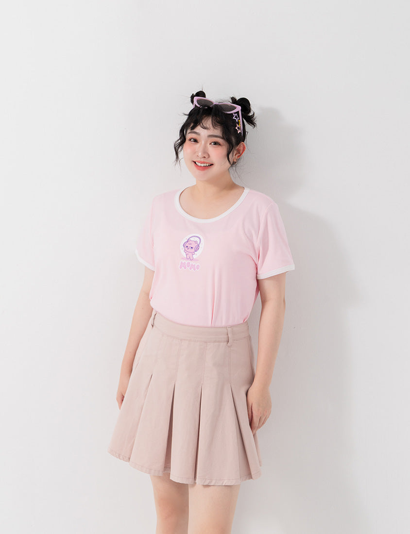 Sweet Summer Twill Pleated Plus Size Mini Skirt