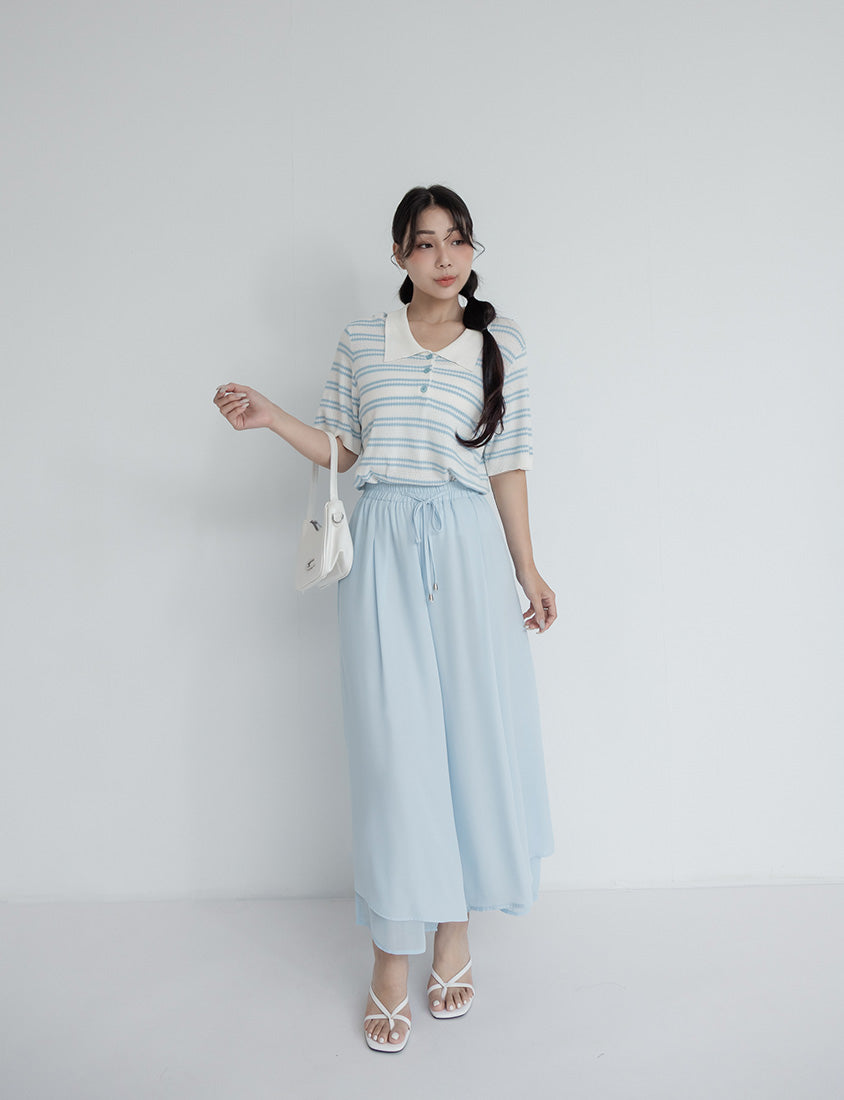 Collared Striped Knit Short Sleeve Plus Size Top