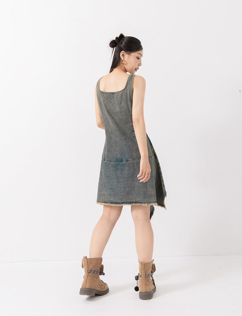 MUA! Asymmetrical Panel Slim Fit Denim Plus Size Dress