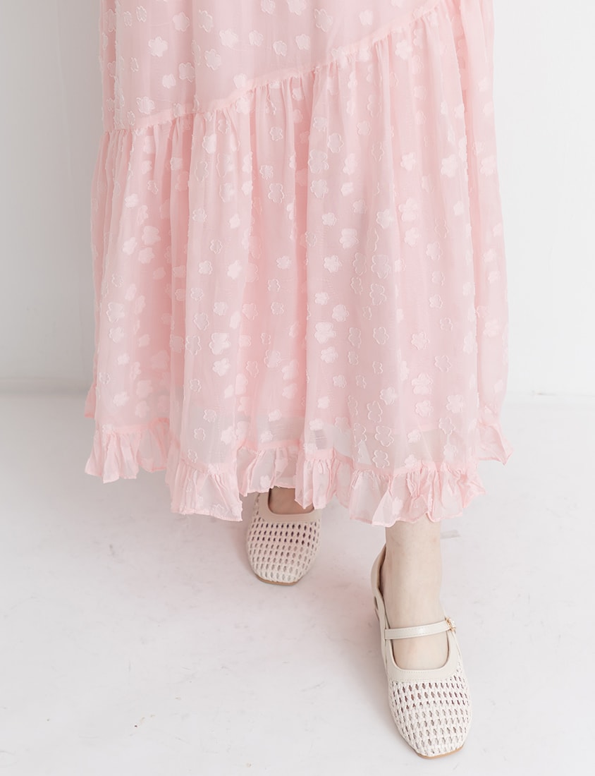 Japanese Floral Jacquard Tiered Plus Size Maxi Skirt