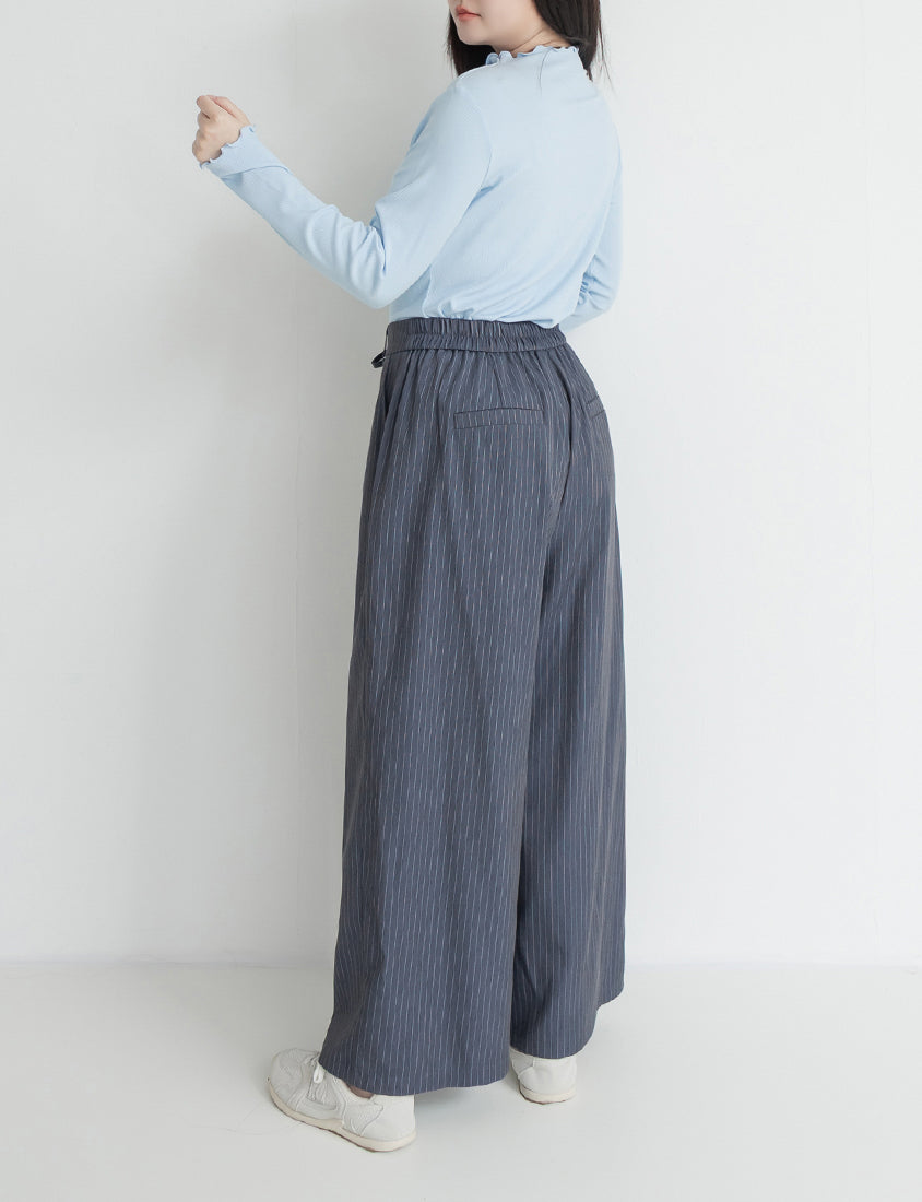 Striped Elastic Back Waist Relaxed Plus Size Tailored Trousers