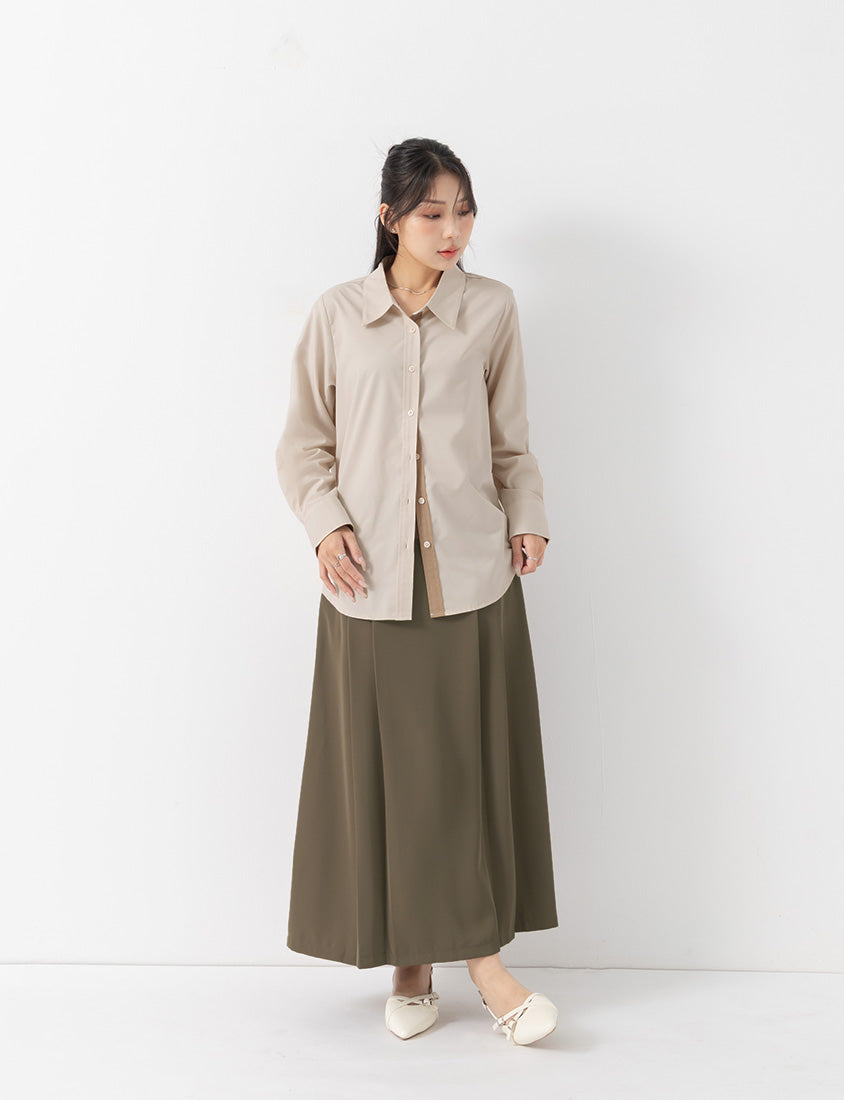 MISS. Easy-Care Contrast Color Long Sleeve Plus Size Shirt