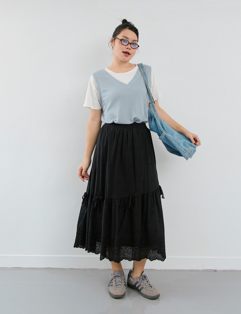 Contrast Waffle Faux Two Piece Plus Size Tee