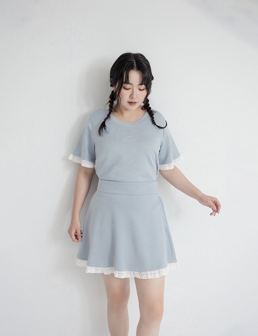 Lace Trim Floral Cloud Cotton Plus Size Tee