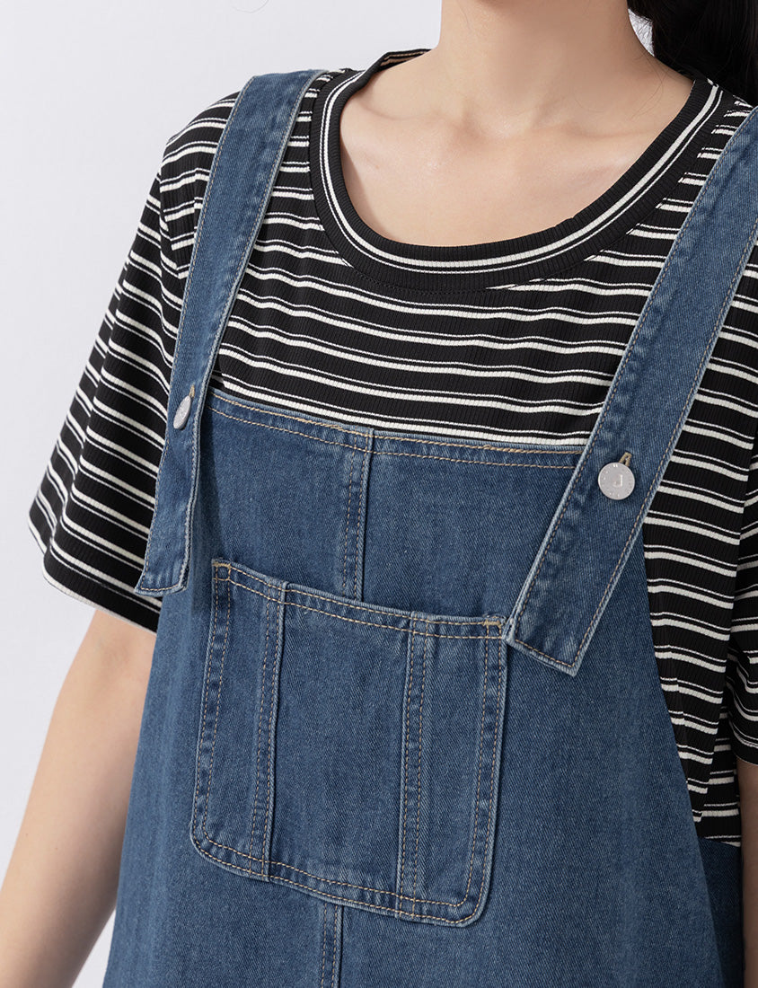Stripe Faux Two Piece Denim Cami Plus Size Dress