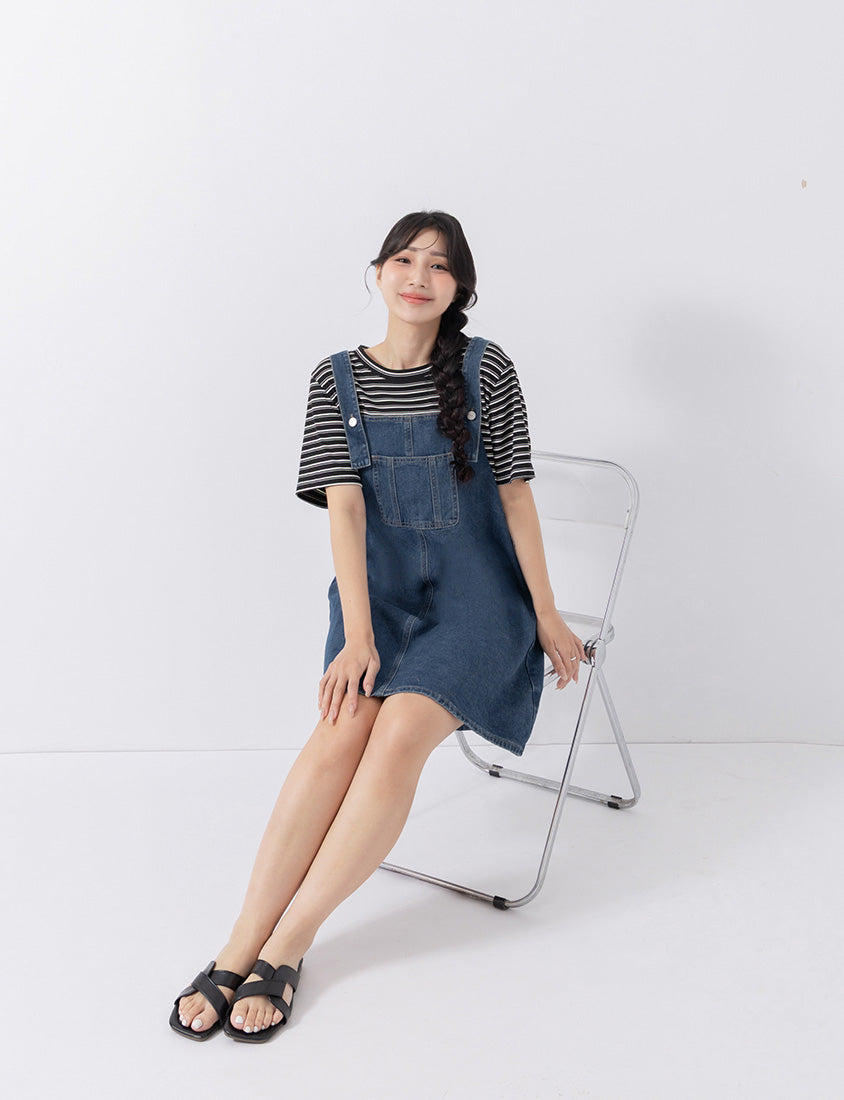Stripe Faux Two Piece Denim Cami Plus Size Dress