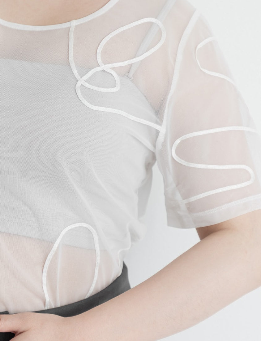 Japanese Style Wavy Line Sheer Textured Plus Size Top
