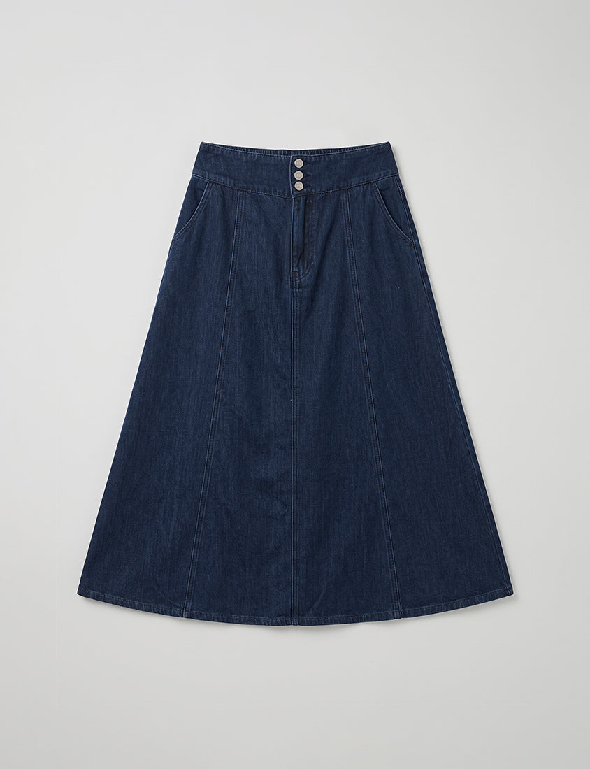 High Waist Flared Denim Plus Size Maxi Skirt