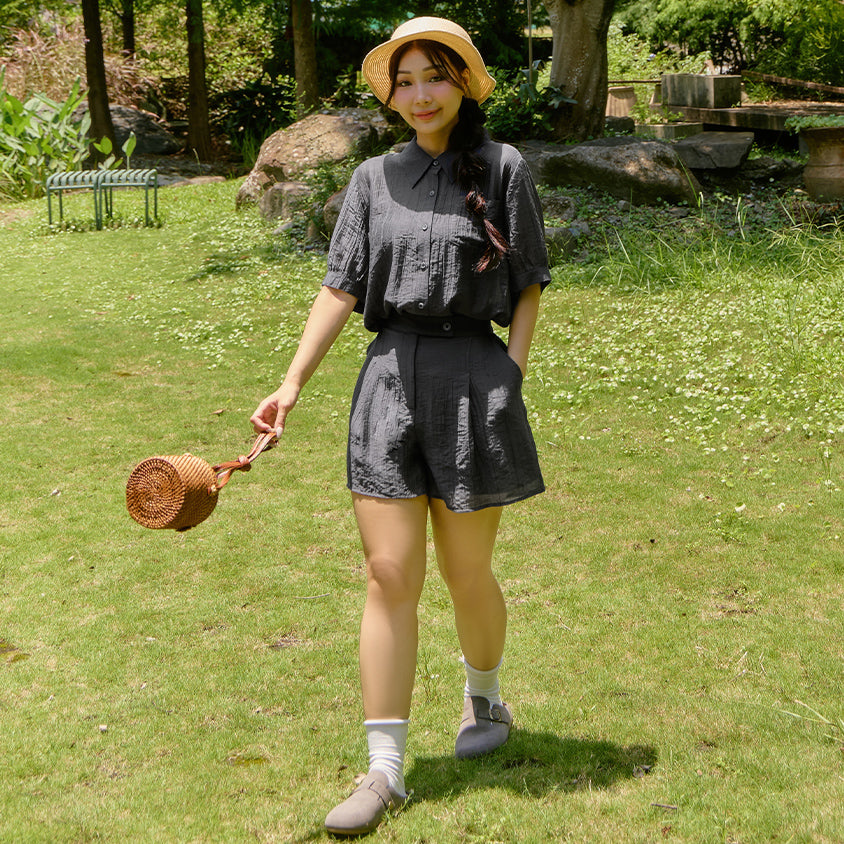 MISS. Lightweight Asymmetrical Crinkle Plus Size Shorts