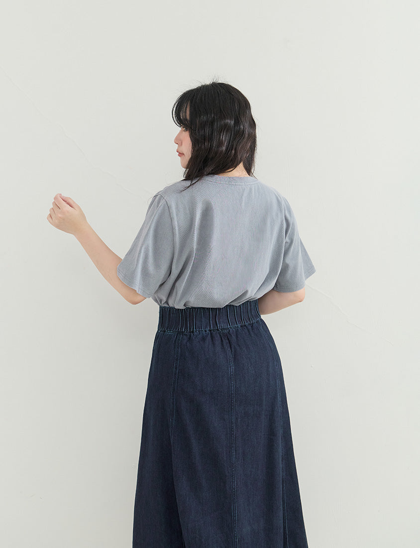 High Waist Flared Denim Plus Size Maxi Skirt