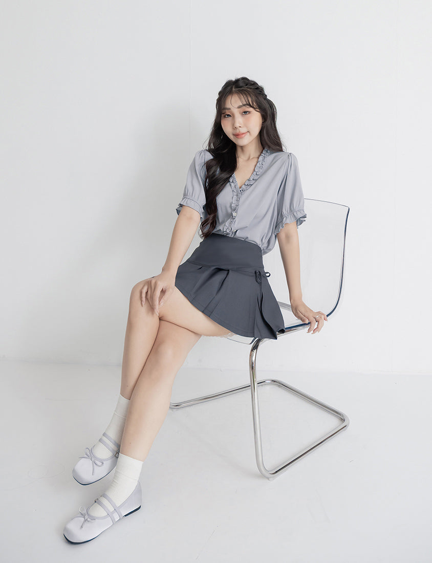 Romantic Ruffle V-Neck Short Sleeve Plus Size Blouse