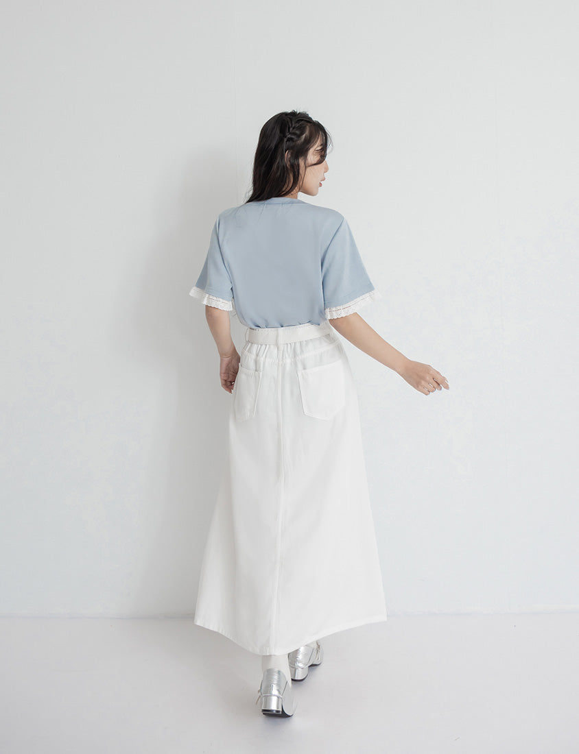Lyocell Twill A-Line Plus Size Maxi Skirt (With Belt)