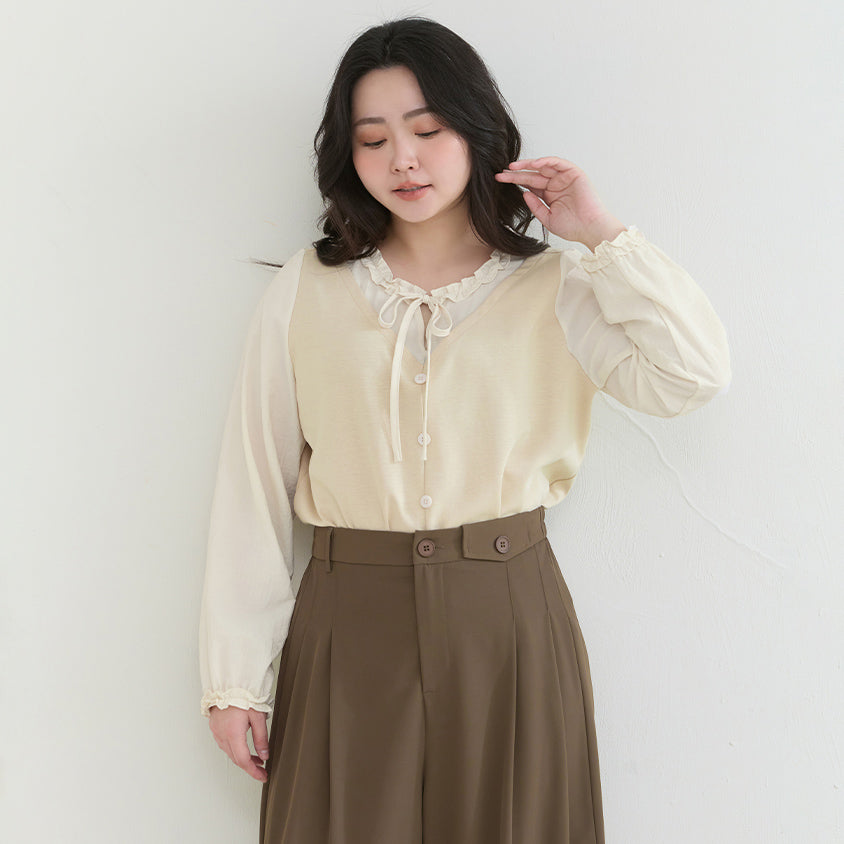 Romantic Ruffle Collar Faux Two Piece Plus Size Top