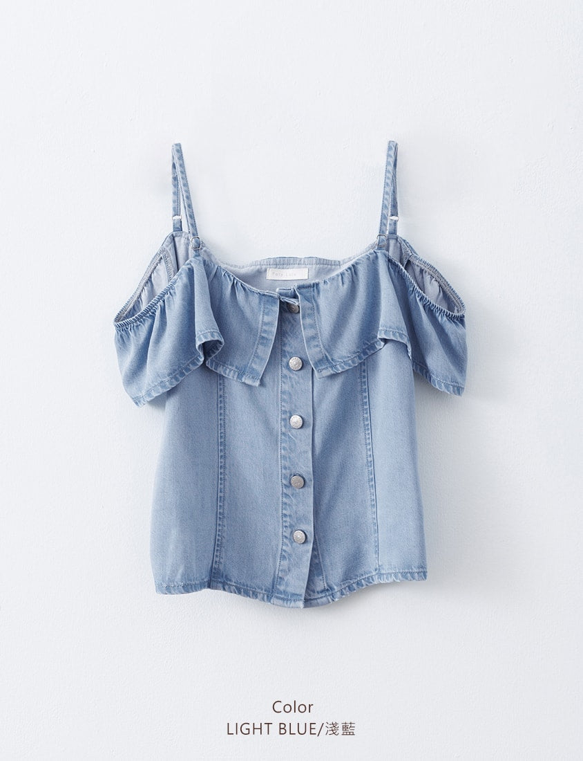 Tencel Silky Denim Ruffle Plus Size Off-Shoulder Top