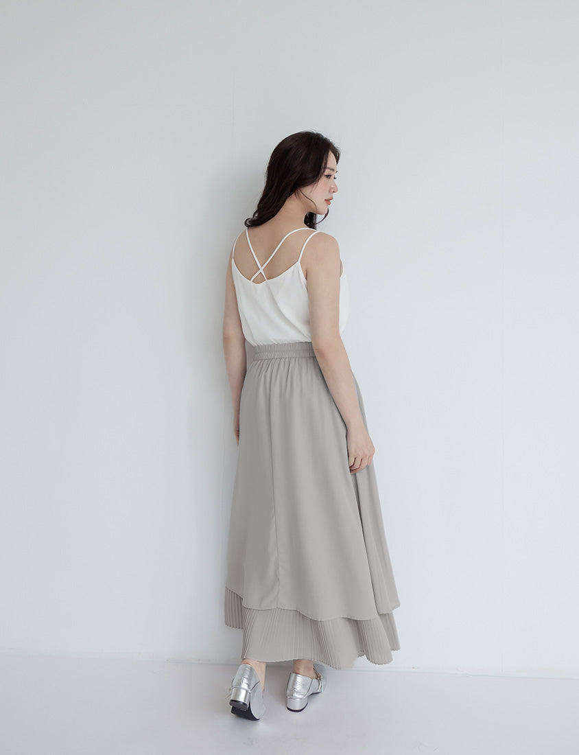 MISS. Elegant Pleated Chiffon Plus Size Maxi Skirt
