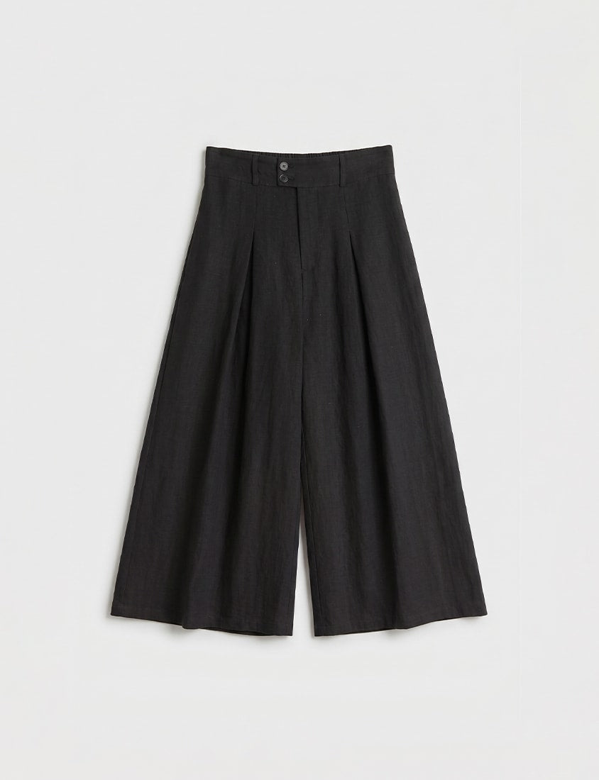 High Waist Slim Fit Lyocell Linen Cropped Plus Size Wide Leg Pants